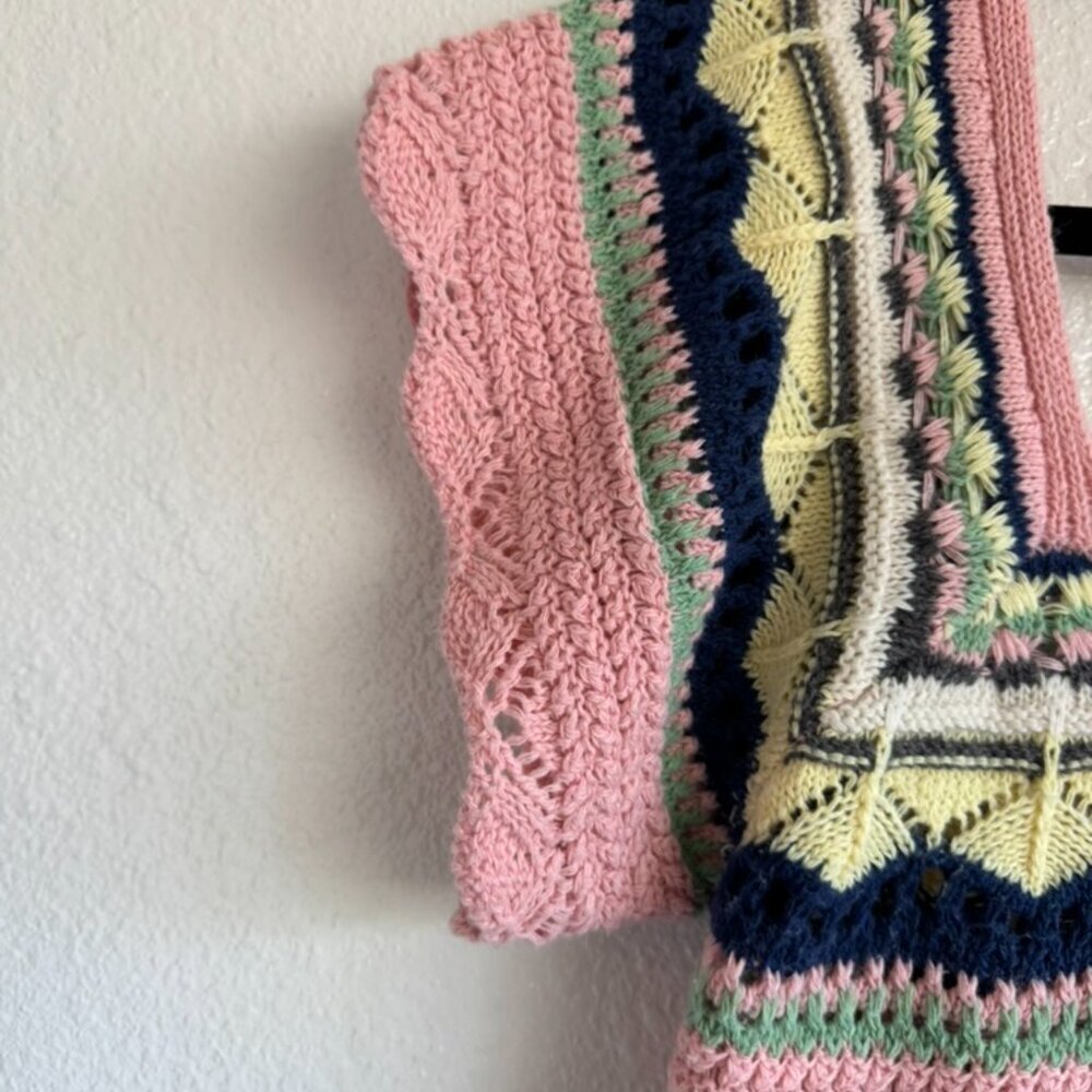 POL Openwork Ethnic Pattern Square Neck Cropped Knit Top Size Small - Picture 3 of 7